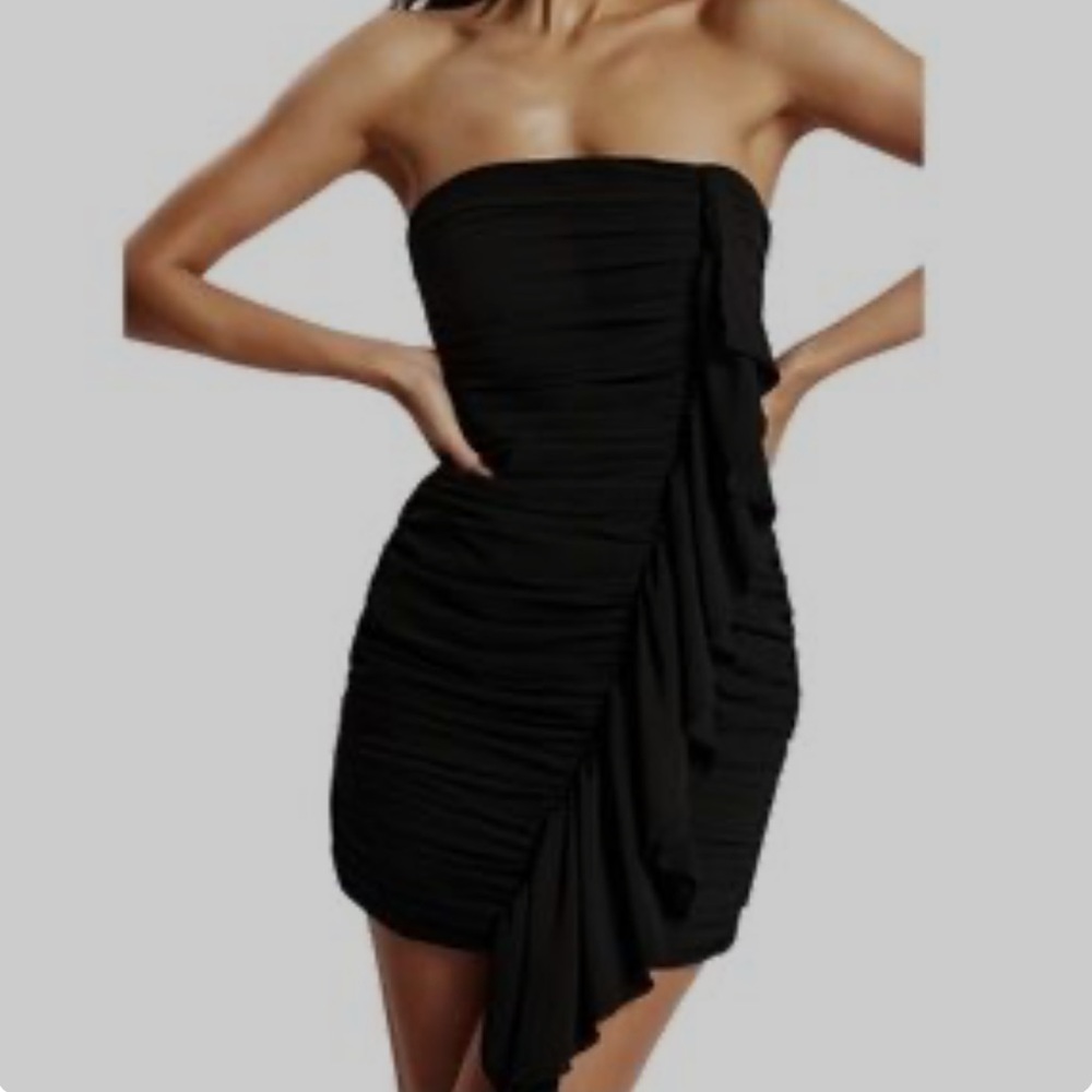 Meshki Suzanna black ruched mini dress BNWT